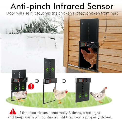 Porta de galinheiro automática movida a energia solar com visor LCD, temporizador, sensor de luz e c