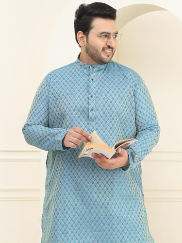 Image of SOJANYA Plus (Since 1958) Men's Cotton Linen Foil Printed Only Long Kurta