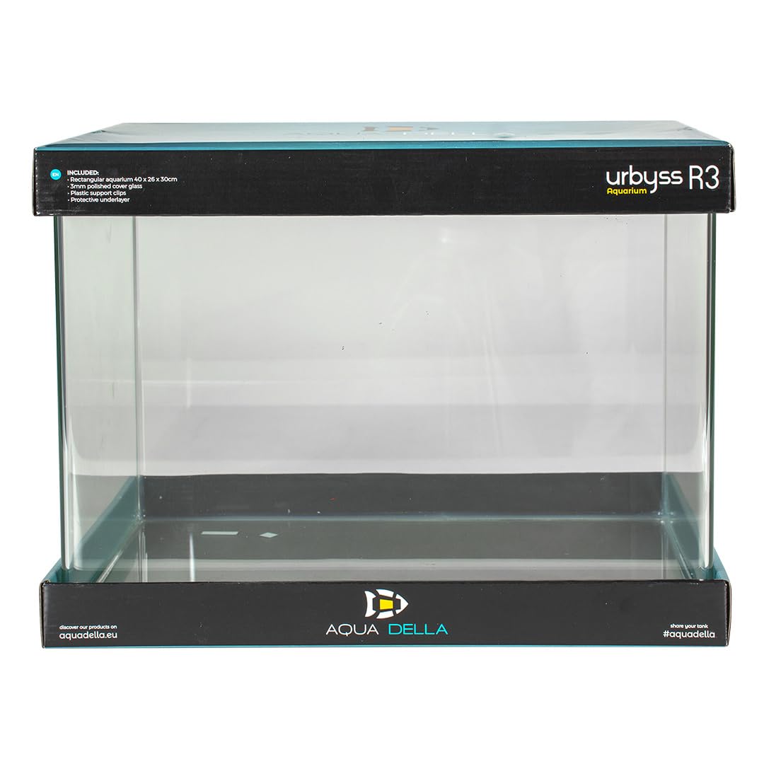 Aqua Della, Urbyss Aquarium, 40 x 26 x 30 cm, rechteckiges Aquarium mit gebogenem und poliertem Glas, 5 mm, Schutzglas, 3 mm, poliertes Schutzglas aus Kunststoff, Schutzmatte