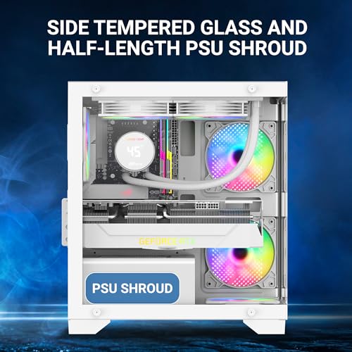 Image of Ant Value Tempered Glass CV200 Mid-Tower Computer Case /Gaming Cabinet - White | Support M-ATX, M-ITX | Pre-Installed 3 Static RGB Fans