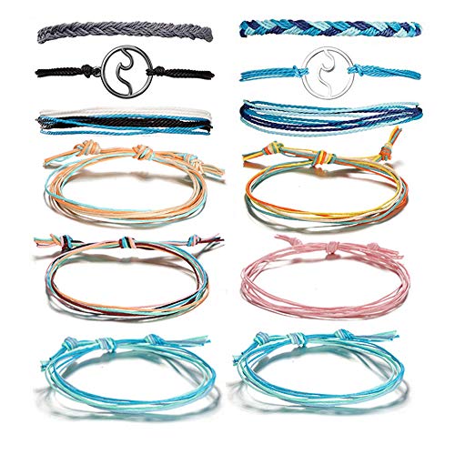 Beutrvel 12 Pieces Wave Strand Bracelet Set Multicolor Handmade Bohemian Rope Bracelet Adjustable Friendship Handcrafted Jewelry for Women Girls