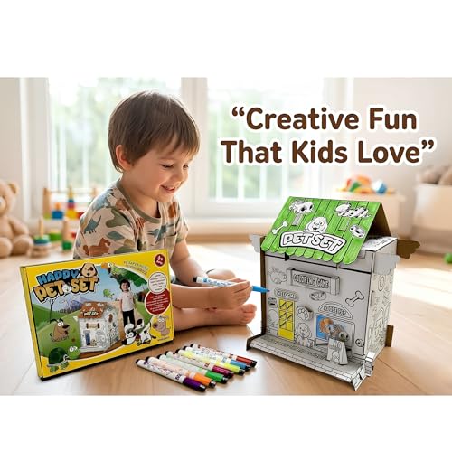 Image of Crackles DIY 3D Paper Puzzle Craft Kit for Kids | Build and Paint Cardboard House Toy with Colors | Creative Art & Craft Activity Kit for Kids | Educational DIY Toy