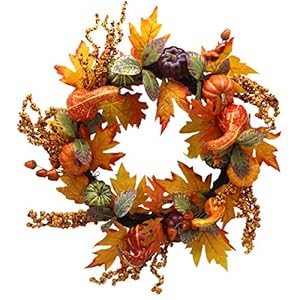 Cvhomedecoprimitiverustic22inchartificialpumpkinswreathwithfallmapleleavesandberryharvestfestivalwreathforfrontdoorandhomedecor  Urban Country Home Decor Cvhomedeco primitive rustic 22 inch artificial pumpkins wreath with fall maple leaves and berry harvest festival wreath for front door and home decor  urban country home decor