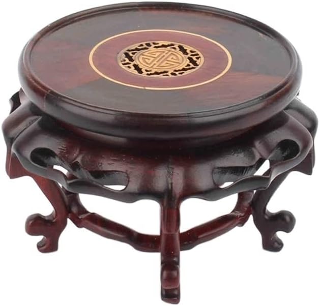 Bonsai Pedestal Vase Pedestal Stands Wood Carving Buddha Statue Vase Bonsai Base Teapot Jade Stone Wooden Round Base Incense Burner Bracket Small Flower Stand Planter Stand Plant Holder(Medium)