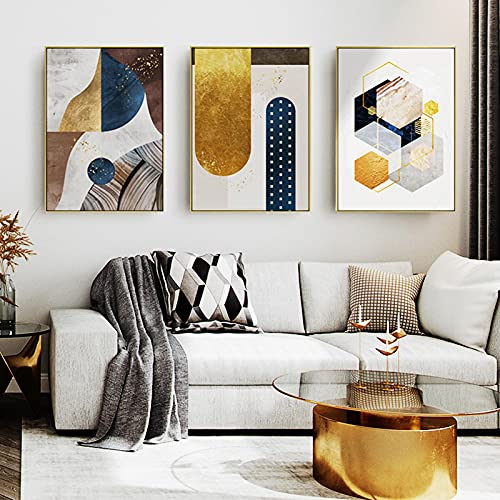 Art mural géométrique abstrait moderne : affiche de luxe Golden Light 50x70cm salon x3