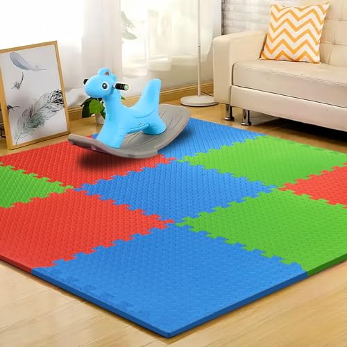 Image of EASYHOME Interlocking Mat - 12mm Thick | 60x60cm 9 Tiles (36 Sq Ft Area) for Kids | Soft & Protective Puzzle Mat for Baby Crawling, Playroom & Exercise