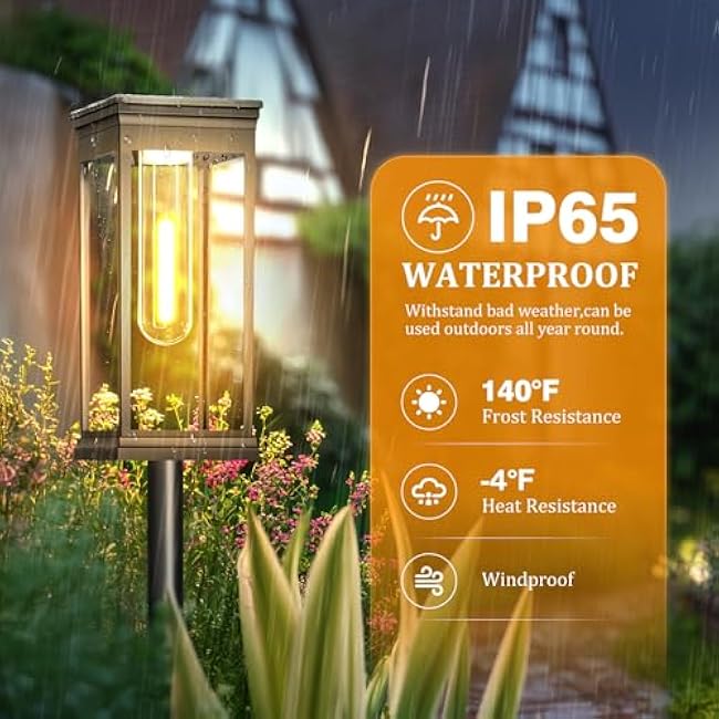 8 Pack Solar Pathway Lights, IP65 Waterproof Solar Stake Lights with Auto On/Off, Warm White LED for Garden, Yard, Driveway, Walkway, Patio - Outdoor Landscape Lighting