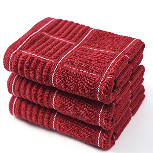 ANYI Lot de 3 torchons de Cuisine absorbants très résistants avec Boucle de Suspension 100% Coton, 40,6 x 66 cm, Rouge et Blanc