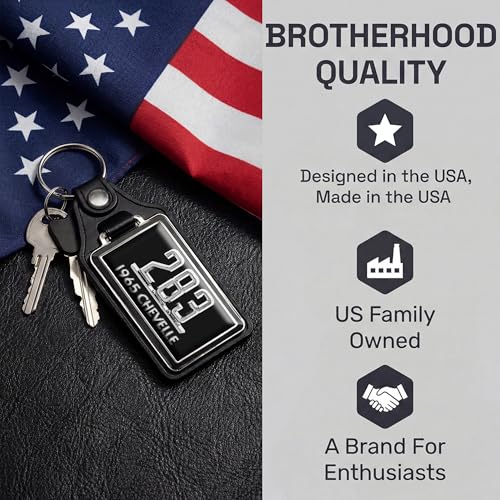 Image of Brotherhood 1965 Compatible with Chevelle 283 Engine Design Key Chain Key Holder Key Ring For Men Heavy Duty Car Key Ring For Men and Women