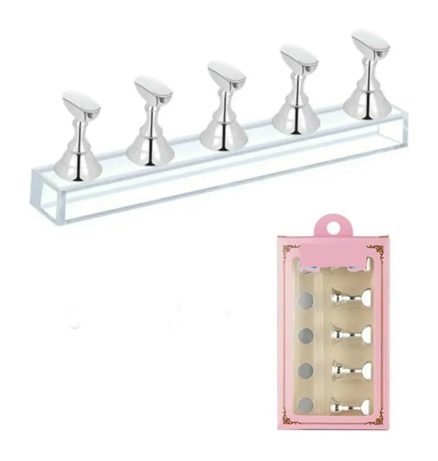 NDLHXKFRP Acrylic Nail Stand Display, Nail Art Tools Practice Display Stand Polish Acrylic Crystal Showing Shelf Multicolor(A0044 - Silver)