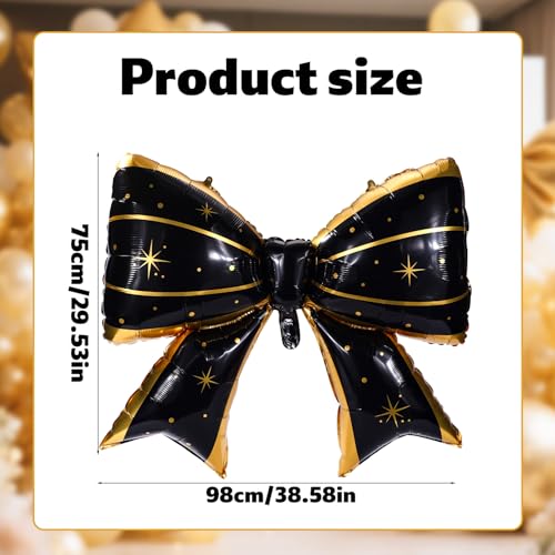 Image of 2pcs Large Bow Balloons, Bow Themed Party Decorations Elegant Coquette Balloons for Coquette Birthday Wedding Engagement Party Decoration (black with star dot)