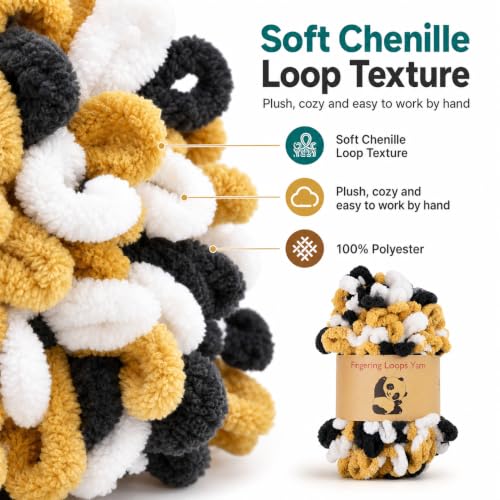 Image of Shenlin Loop Yarn 5 Packs, Chunky Chenille Yarn for Hand Knitting Blankets, Machine Washable Polyester Fluffy Thick Bulky Yarn for Scarves, Cushions, Rugs and Craft Projects