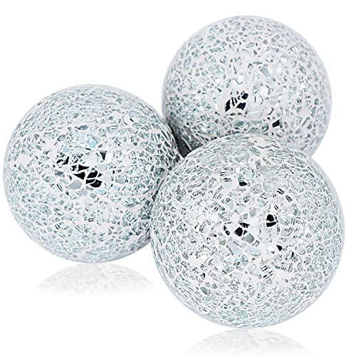 Kesywale 3 Pieces Mosaic Glass Orbs 3.15 inch Decorative Orbs Centerpiece Balls Decorative Glass Balls for Centerpiece Bowls Vases Dining Table Decor (White)