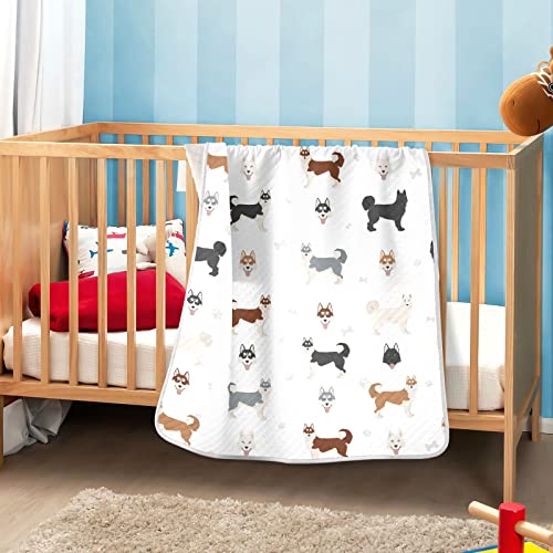 Image of Swaddle Blanket Siberian Husky Dog Cotton Blanket for Infants, Receiving Blanket, Lightweight Soft Swaddling Blanket for Crib, Stroller, Nursery Blankets, Puppy, 30x40 in