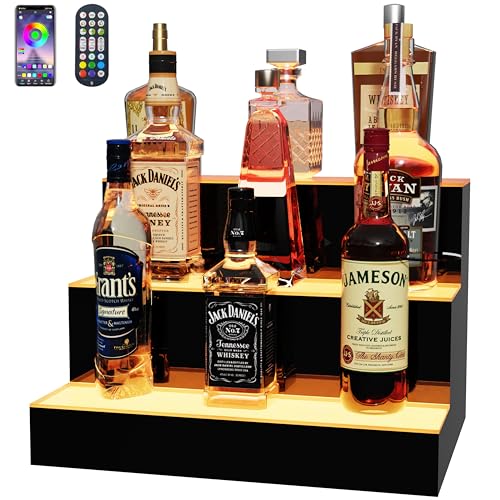 Image of MESAlLUP 16 Inch 3 Tier Lighted Liquor Bottle Display Shelf, LED Bar Shelves with APP or Remote Control, Mulit Color Lighting for Home Mini Bars Decor, Restaurants & Party Use, Acrylic Stand
