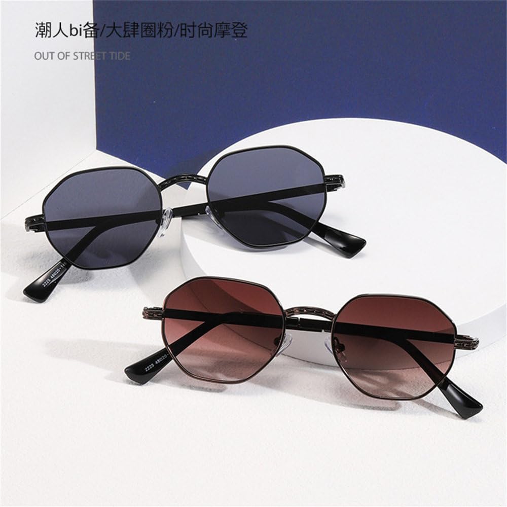 Gafas de sol de metal para hombres y mujeres, gafas de sol octogonales de polígono UV400