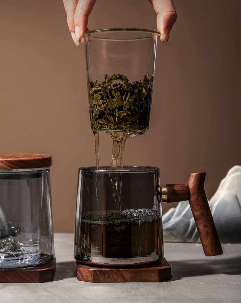 Tazza da tè giapponese con infusore e manico in legno, tazza filtrata per separazione del tè, tazze per infusione con filtro interno, per casa e ufficio A07