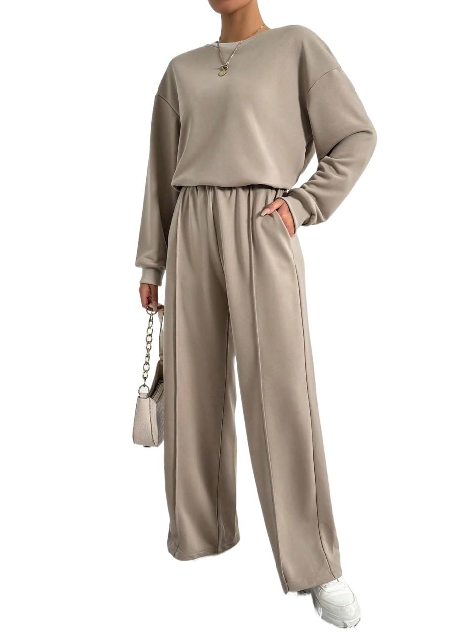 Lounge Sets for Women 2 Piece Drop Shoulder Sweatshirt And Sweatpants Two-Piece Set Large