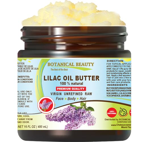 Botanical Beauty LILAC OIL BUTTER 100% Natural 16 Fl.oz.- 480 ml. Lilac Essential Oil in Shea Nut Butter for FACE, SKIN, BODY, HAIR, NAILS. Beauty Skin Moisturizer Oil Butter