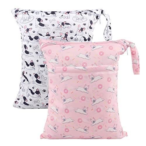 Image of ALVABABY 2pcs Cloth Diaper Wet Dry Bags Waterproof Reusable with Two Zippered Pockets Travel Beach Pool Daycare Soiled Baby Items Yoga Gym Bag for Swimsuits or Wet Clothes LZD2728A