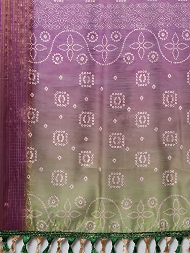 Image of AKHILAM Bandhani Print Linen Saree With Unstitched Blouse Piece for Women (SONPR1 Parent)