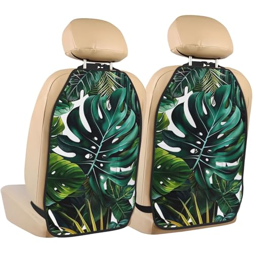 JTNWEC tropical leaves Print Car Seat Kick Mats with Organisers 2 Pack Backseat Protector Seat Covers for Your Car, SUV, or Truck