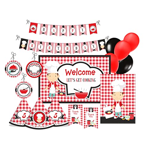 Image of PRETTY UR PARTY Little Chef PARTY Decorations Kit,80 Pcs Includes Banner,Balloons,Thank You,Centerpiece,Danglers,Birthday PARTY Supplies,Little Chef Birthday PARTY Decor,Birthday Banner For Boys Kids