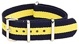 Clockwork Synergy® - Classic SS Nylon Ballistic Watch Band Straps - Navy/Yellow - 20mm Interchangeable Replacement Military Watch Strap