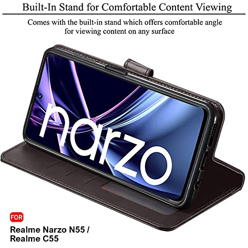 Image of TheGiftKart Flip Back Cover Case for Realme Narzo N55 / Realme C55 | Dual-Color Leather Finish | Inbuilt Stand & Pockets | Wallet Style Flip Case for Realme Narzo N55 / Realme C55 (Coffee & Brown)