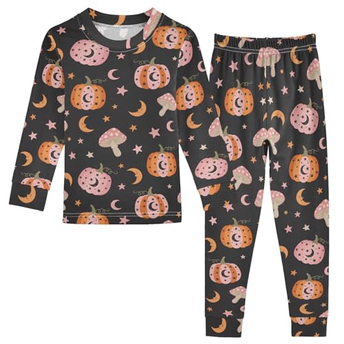 Pajama Sets Long Sleeve Pumpkin Mushroom Pattern Soft Comfy Sleepwear 2 Piece PJS 3-8T