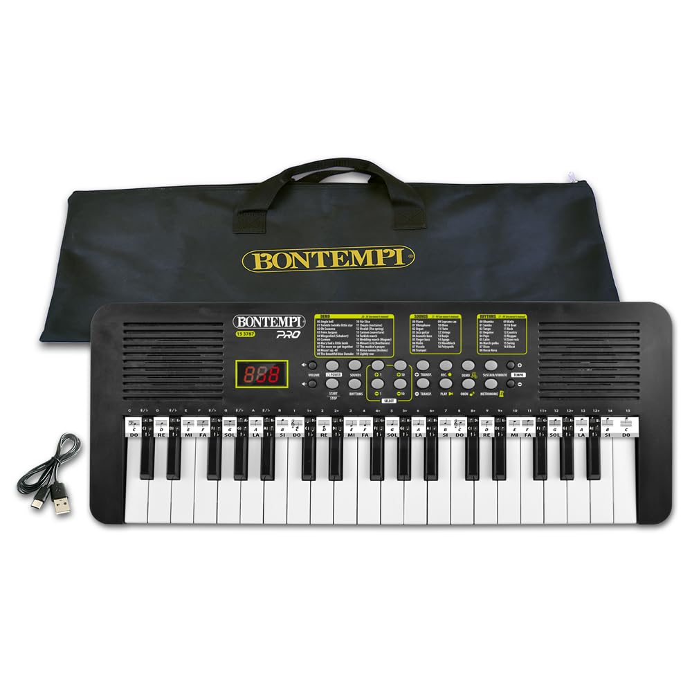 Bontempi 15 3787 KeyRhythm Tastiera Digitale 37 Tasti Passo 2 cm con Presa Cuffie Striscia Pentagrammata Metronomo Transposer 53,4x19,9x6,9 cm