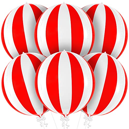 Image of KatchOn, Red and White Carnival Mylar Balloons - 22 Inch, Pack of 6 | Red and White Striped Balloons for Carnival Decorations | Circus Theme Balloons For Birthday, 70s, Carnival Party Decorations