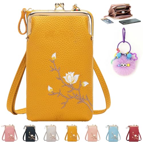 Indefinitet Women Sling Cross-Body Wallet with Mobile Cell Phone Holder Pocket Purse Lightweight Mini Coin Clutch Bag