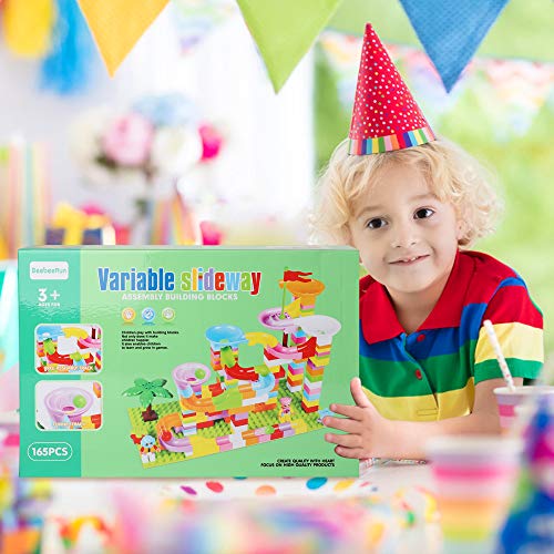 BeebeeRun Marble Run for Kids - 165PCS Marble Race Track Building Blocks, Marble Blocks Compatible with All Major Brands Bulk Bricks Set for Boys Girls Toddler Age 3 4 5 6 7 8+ - Thumbnail 7