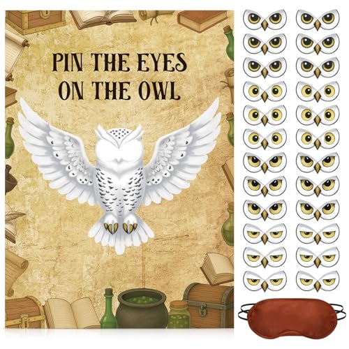 Faccito Magical Wizard Party Games Pin the Eyes on the Owl Game Wizard Owl Poster Games Set with 24...