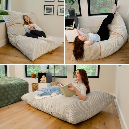 Image of Big Joe Turnabout 3-in-1 Convertible Bean Bag Chair, Vanilla Latte