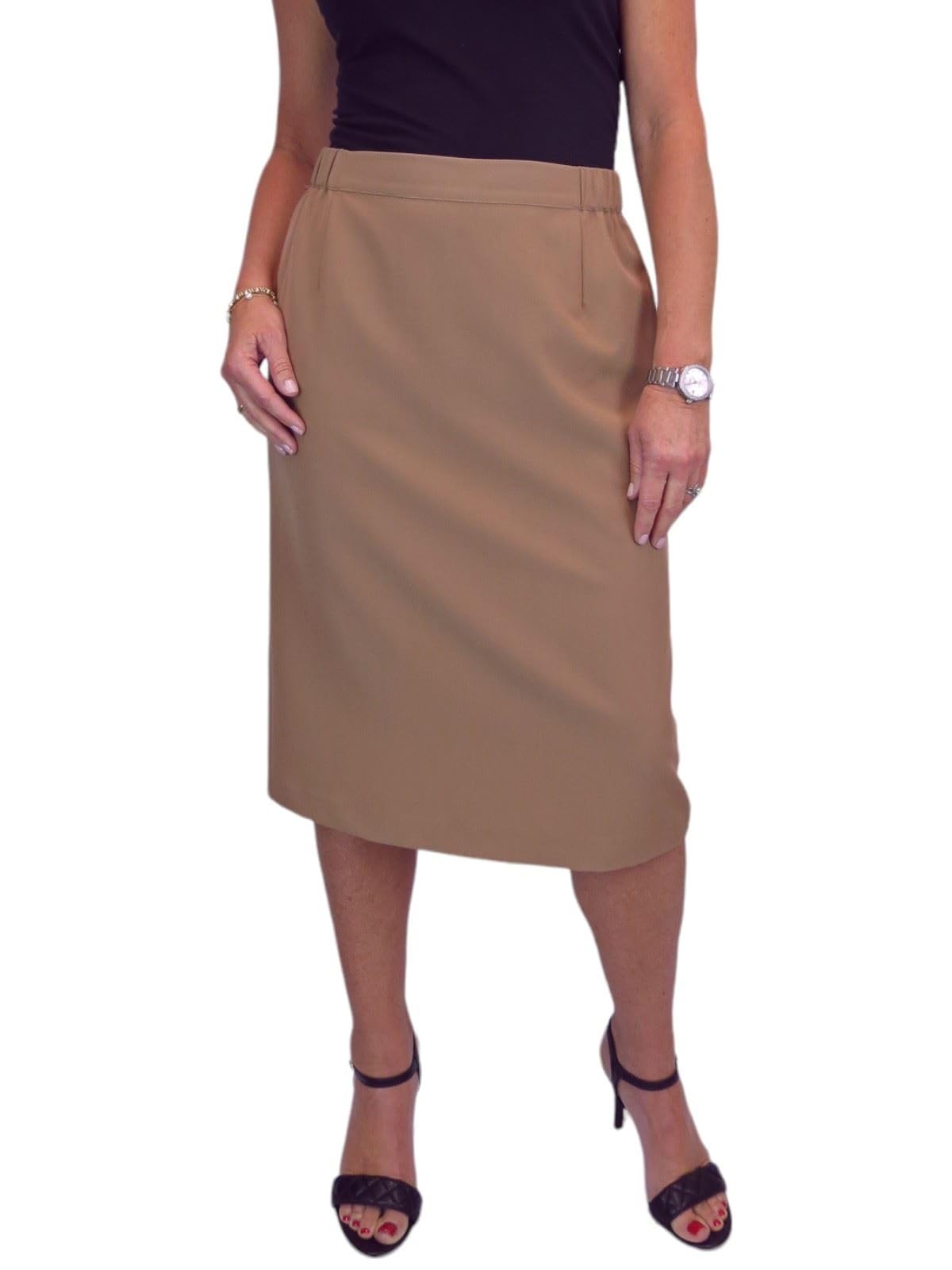 Paulo Due Women's Tan Lined Pencil Skirt For Smart Below Knee Elasticated Waist Skirt Office Evening 10-24 (10)