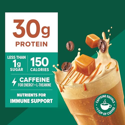 Image of Pure Protein Ready to Drink Protein Shake, Caramel Macchiato, 30g Protein, Caffeine for energy + L-Theanine, 150 Calories, Less than 1g Sugar, 4g Fiber, Non-GMO, 11oz Bottles, 12 Pack