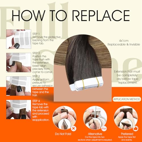 Image of Full Shine Human Hair Tape in Extensions Color 2 /8 /27 Balayage Tape in Hair Extensions Real Human Hair 12 Inch Hair Extensions Human Hair 30Gram Double Sided Tapes Extensions 20Pcs for Wedding