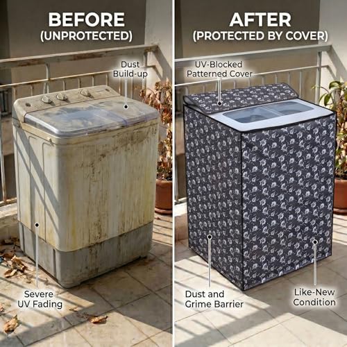 Image of DREAM CARE Waterproof & Dustproof Washing Machine Cover Top Load & Semi Automatic Suitable for 7 kg, 7.2 kg, 7.5 kg (83 x 95 x 51 cms)