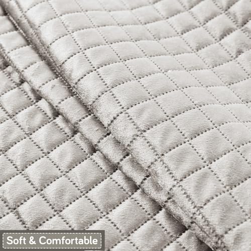 Image of HOKIPO Quilted Sofa Cover 5 Seater - (3+2) for Seat & Back | 'Quilt Classic' Light Grey (IN-927 * 2+926 * 2-LGRY)