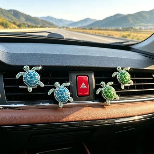 Image of 4pcs Cute Sea Turtles Car Air Vent Diffuser - Clip-On Fragrance Air Freshener for Cars with Replaceable Refills, Adorable Animal Car Vent Clip for SUV & Truck (Blue Green, Ocean)