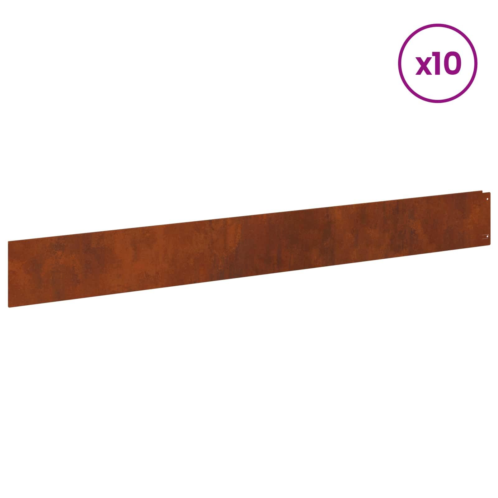 Cercado de césped de acero oxidado, juego de 10 unidades, 100 x 12 cm, borde flexible para césped y parterres con recubrimiento en polvo, moderno borde de corte para limitación de jardines y