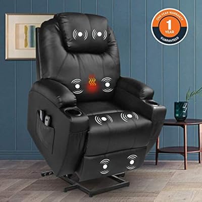 Magic Union Power Lift Chair Electric Recliner Faux Leather Heated Vibration Massage Sofa with Remote Controls Side Pockets for Elderly Catnap from MAGIC UNION