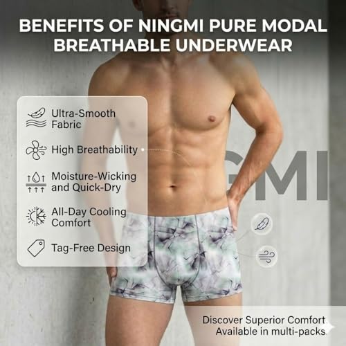 Image of NINGMI Men's Ultra-Soft Printed Trunk Briefs - Premium Imported Nylon Blend, Breathable & Moisture-Wicking Underwear, Tag-Free Comfort with 4-Way Stretch