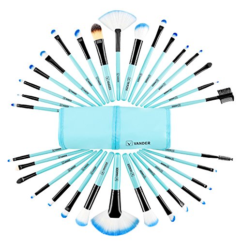 Make up Brushes, VANDER LIFE 32pcs Premium Cosmetic Makeup Brush Set for Foundation Blending Blush Concealer Eye Shadow, Cruelty-Free Synthetic Fiber Bristles, Travel Makeup bag Included, Blue