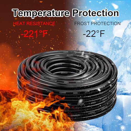 Image of 18 Gauge 5 Conductor Electrical Wire, 18 AWG Tinned Copper Stranded PVC Cable, Waterproof /Flexible /Low Voltage Extension Cord for Automotive, Marine, Solar, LED Lighting (25FT)