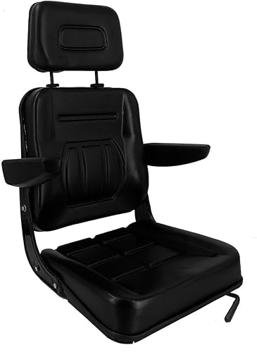 Asiento de suspensión universal para tractor, asiento de carretilla elevadora ajustable de 65.906 in con pista deslizante, reposabrazos y
