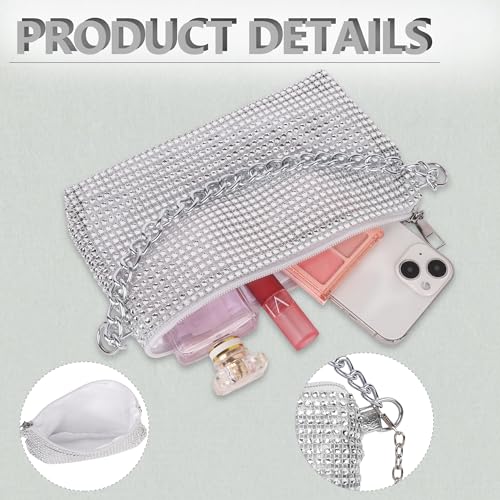 Women Crossbody Bag Rhinestone Bling Evening Clutch Bag,Ladies Handbag Glitter Messenger Bag Sparkly Rhinestone Purses,Women's Bling Shoulder Bags for Banquet Wedding Party,Silvery3
