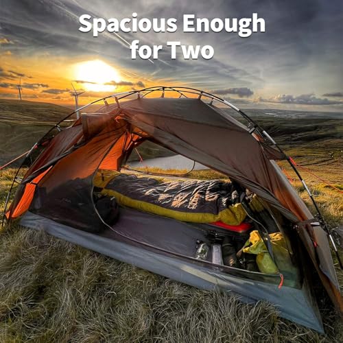 Image of Night Cat Backpacking Tents 2 Persons Fast Setup Hiking Camp Tent with Foldable Pole Double Layers Two Doors Waterproof Lightweight Compact 7x4.4ft